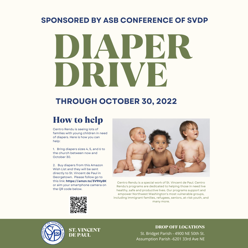 SVDP Diaper Drive St. Bridget Church Seattle, WA
